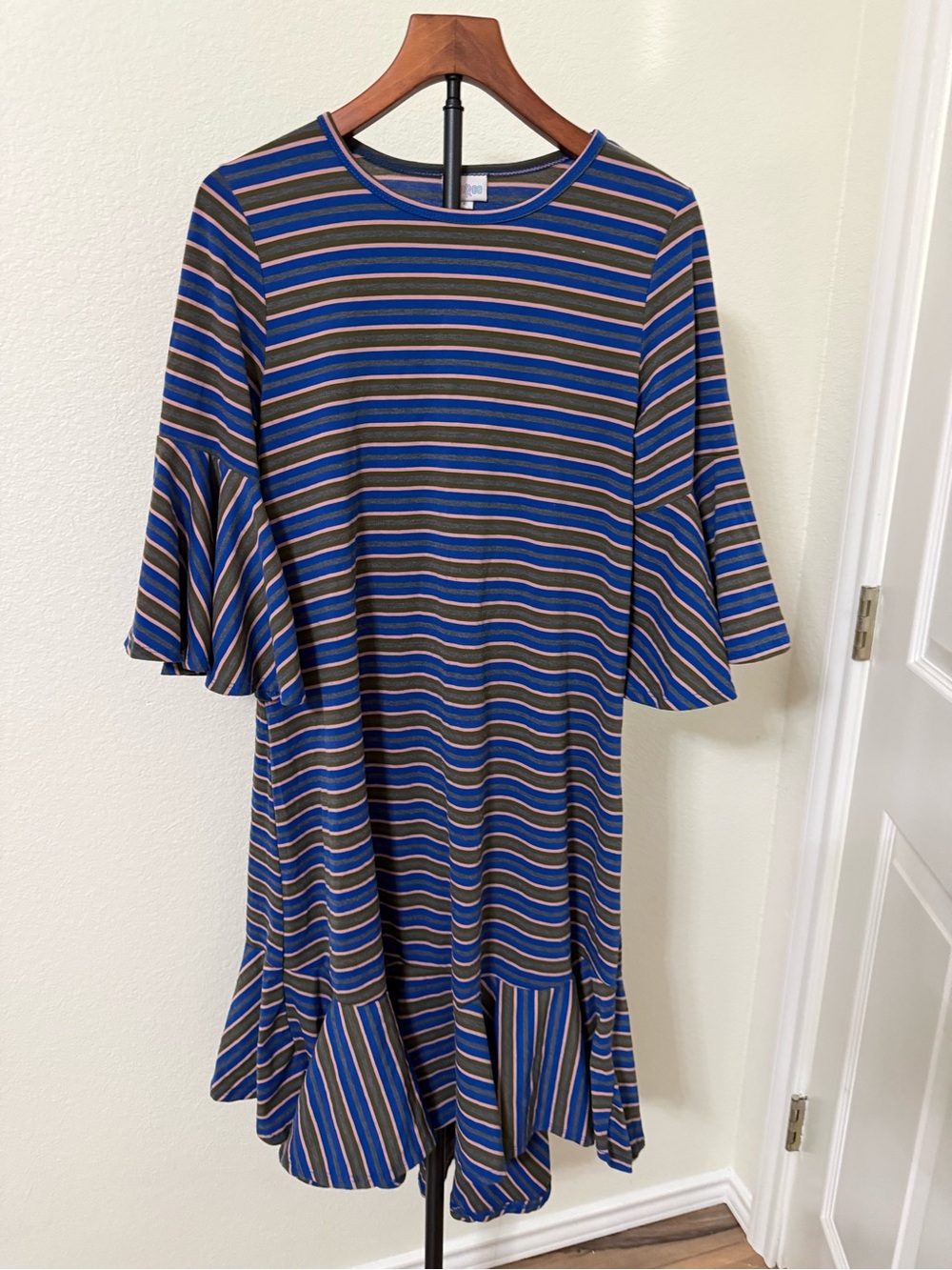 LuLaRoe Striped Swing Dress in Blue and Gray